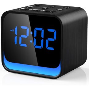 راديو منبه HOUSBAY لغرفة النوم - مكبر صوت بلوتوث 5 وات، نغمات منبه مدعومة بالعلم، استيقاظ لطيف، 0-100% باهتة، ضوء ليلي سفلي، ساعة راديو FM بجانب السرير (خشب الأبنوس الخشبي الحديث) in Kuwait