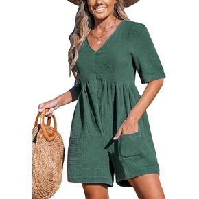 CUPSHE Women's Jumpsuits V-Neck Wide Leg Romper Short Sleeves Overall with Front Pockets Outfit Casual Beach