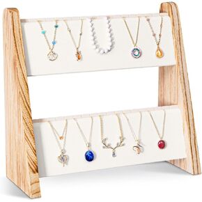 Lolalet 2 Tier Necklace Display Stand for Selling, Jewelry Displays for Vendors, Chain Necklace Holder Rack with Velvet for Craft Show -Beige