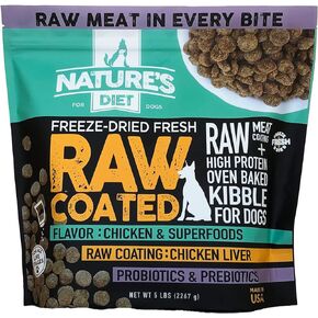 Nature's Diet Freeze-Dried Fresh Raw Coated Chicken, Bone Broth & Superfoods Kibble with Probiotics, Prebiotics & Freeze-Dried Chicken Liver