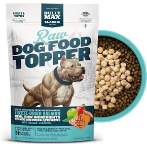 Bully Max Freeze-Dried Raw Dog Food Toppers for Puppies & Adult Dogs - Salmon with Real Fruits & Veggies - Meal Enhancers with Vitamins & Minerals - Feed as Puppy Treat or Dog Meal - 3 Pack