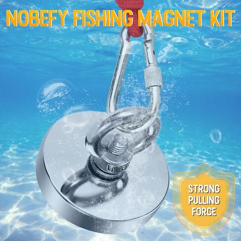 مجموعة صيد مغناطيسية بحبل، مغناطيس صيد يستعيد في النهر وصيد الأدوات، قوة سحب 600 رطل بقطر 2.95 بوصة in Kuwait