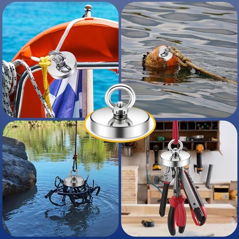 مجموعة صيد مغناطيسية بحبل، مغناطيس صيد يستعيد في النهر وصيد الأدوات، قوة سحب 600 رطل بقطر 2.95 بوصة in Kuwait