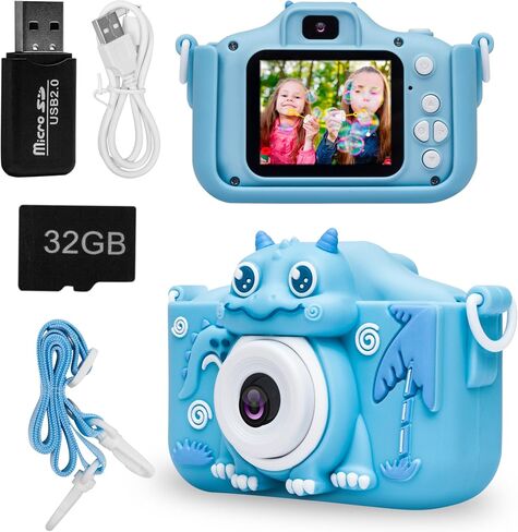 iMisH Upgrade 48M Kids Camera for Girls Boys Age 3-9, 1000mAh Large Battery with 1080p Video Camera for Kids - Shockproof Silicon Case and 32GB TF Card, Toddler Camera for Selfie (Blue) in Saudi Arabia