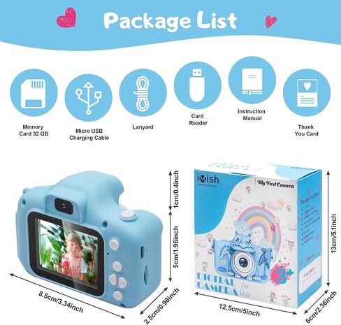 iMisH Upgrade 48M Kids Camera for Girls Boys Age 3-9, 1000mAh Large Battery with 1080p Video Camera for Kids - Shockproof Silicon Case and 32GB TF Card, Toddler Camera for Selfie (Blue) in Saudi Arabia