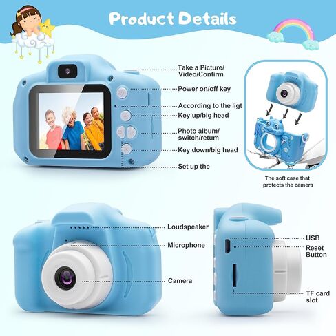 iMisH Upgrade 48M Kids Camera for Girls Boys Age 3-9, 1000mAh Large Battery with 1080p Video Camera for Kids - Shockproof Silicon Case and 32GB TF Card, Toddler Camera for Selfie (Blue) in Saudi Arabia
