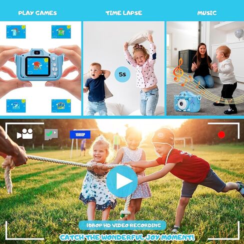 iMisH Upgrade 48M Kids Camera for Girls Boys Age 3-9, 1000mAh Large Battery with 1080p Video Camera for Kids - Shockproof Silicon Case and 32GB TF Card, Toddler Camera for Selfie (Blue) in Saudi Arabia