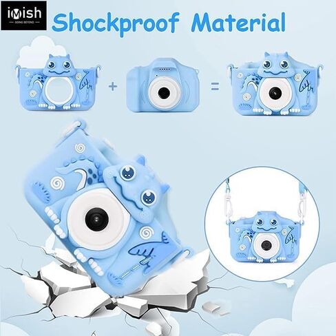 iMisH Upgrade 48M Kids Camera for Girls Boys Age 3-9, 1000mAh Large Battery with 1080p Video Camera for Kids - Shockproof Silicon Case and 32GB TF Card, Toddler Camera for Selfie (Blue) in Saudi Arabia