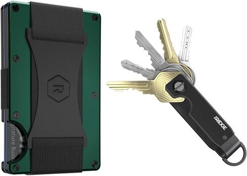 The Ridge Secure Essentials Bundle: Minimalist RFID-Blocking Slim Wallet with Cash Strap Forest Green & Compact Key Organizer Set Aluminum Gunmetal. in Saudi Arabia