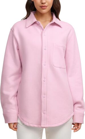 CRZ YOGA Womens Fleece Shacket Jackets Fall Warm Casual Long Sleeve Button Down Shirts with Pocket in Kuwait