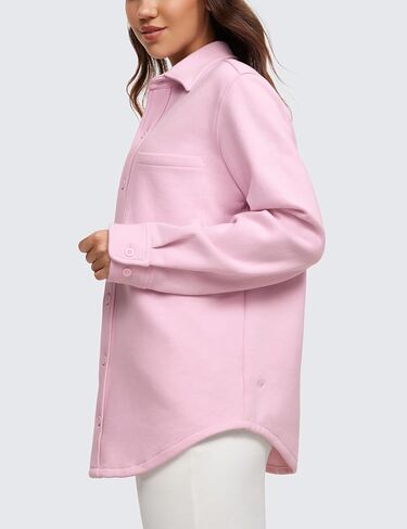 CRZ YOGA Womens Fleece Shacket Jackets Fall Warm Casual Long Sleeve Button Down Shirts with Pocket in Kuwait