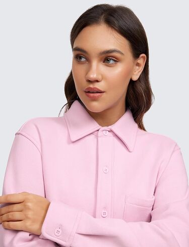 CRZ YOGA Womens Fleece Shacket Jackets Fall Warm Casual Long Sleeve Button Down Shirts with Pocket in Kuwait