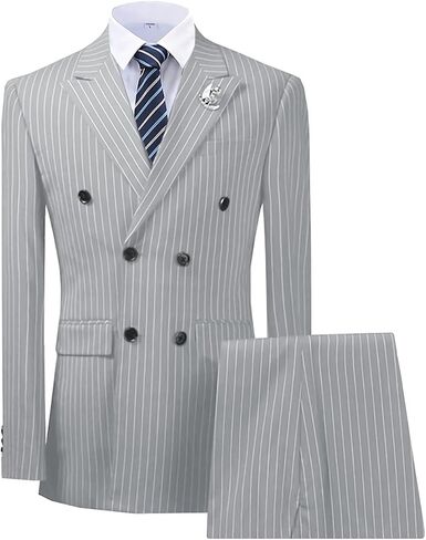 Mens Suits 2 Piece Pinstripe Suit Double Breasted Blazer and Pant for Formal Wedding Business in Saudi Arabia