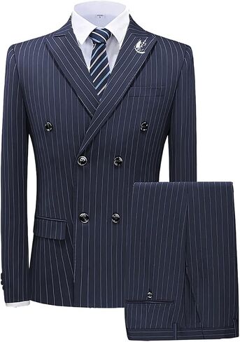 Mens Suits 2 Piece Pinstripe Suit Double Breasted Blazer and Pant for Formal Wedding Business in Saudi Arabia