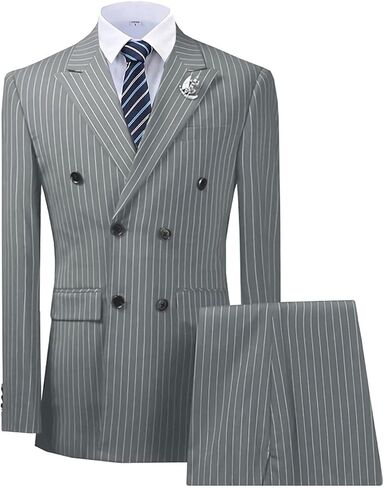Mens Suits 2 Piece Pinstripe Suit Double Breasted Blazer and Pant for Formal Wedding Business in Saudi Arabia