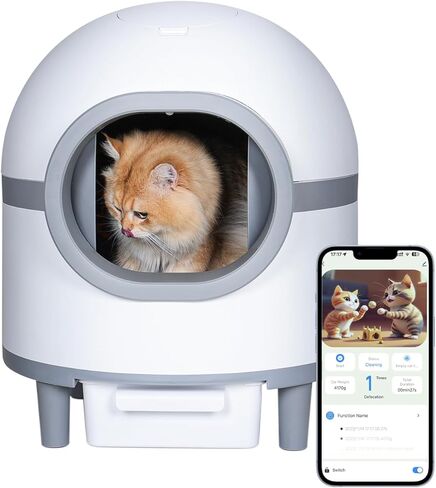 صندوق فضلات القطط ذاتي التنظيف مزود بتقنية Wi-Fi، ومراقبة التطبيقات، وأمان استثنائي - ارفع مستوى نظافة قطتك، ولا يتضمن رذاذ تنقية الهواء التلقائي لصندوق فضلات القطط in Kuwait