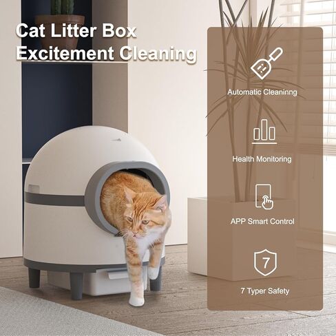 صندوق فضلات القطط ذاتي التنظيف مزود بتقنية Wi-Fi، ومراقبة التطبيقات، وأمان استثنائي - ارفع مستوى نظافة قطتك، ولا يتضمن رذاذ تنقية الهواء التلقائي لصندوق فضلات القطط in Kuwait