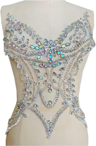 Handmade Rhinestones lace Applique sew on Beads Sequins Trim Patches Accessories for Girl Dress Clothing (ClearAB) in Kuwait