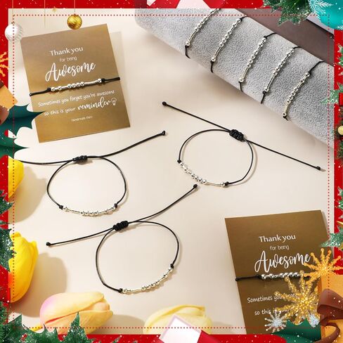 24 Sets Morse Code Bracelets for Women Girls Inspirational Bracelets Gifts with Thank You for Being Awesome Cards for Employee Teacher Nurse Staff Secretary Graduation Appreciation Gifts in Saudi Arabia