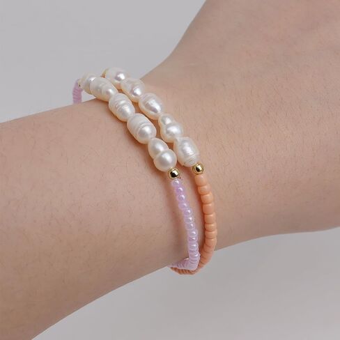 Freshwater Pearl Seed Bead for Women Girls, Dainty Handmade Bohemian Stone Beaded Stretch Friend Bracelet Summer Beach Jewelry Gift in Saudi Arabia
