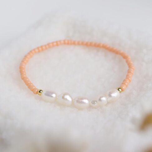 Freshwater Pearl Seed Bead for Women Girls, Dainty Handmade Bohemian Stone Beaded Stretch Friend Bracelet Summer Beach Jewelry Gift in Saudi Arabia