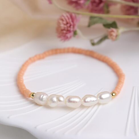 Freshwater Pearl Seed Bead for Women Girls, Dainty Handmade Bohemian Stone Beaded Stretch Friend Bracelet Summer Beach Jewelry Gift in Saudi Arabia