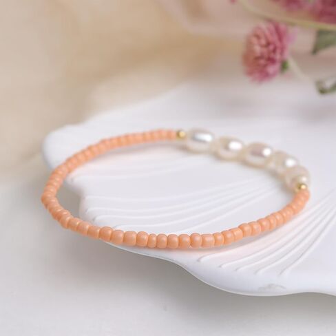 Freshwater Pearl Seed Bead for Women Girls, Dainty Handmade Bohemian Stone Beaded Stretch Friend Bracelet Summer Beach Jewelry Gift in Saudi Arabia
