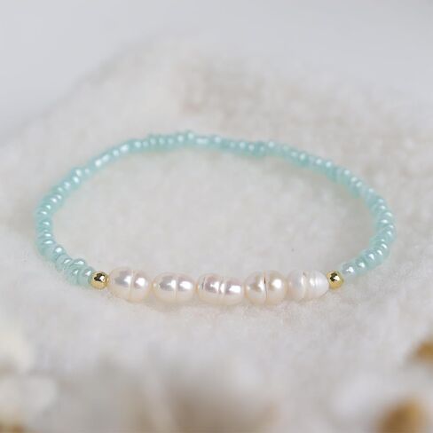 Freshwater Pearl Seed Bead for Women Girls, Dainty Handmade Bohemian Stone Beaded Stretch Friend Bracelet Summer Beach Jewelry Gift in Saudi Arabia