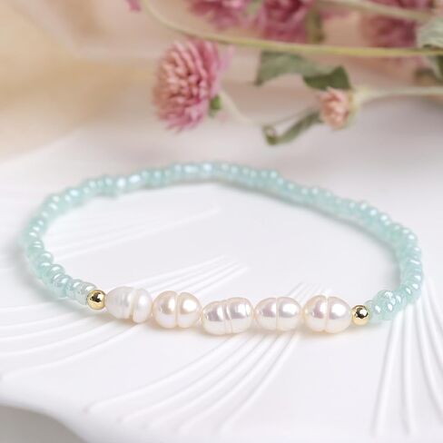 Freshwater Pearl Seed Bead for Women Girls, Dainty Handmade Bohemian Stone Beaded Stretch Friend Bracelet Summer Beach Jewelry Gift in Saudi Arabia