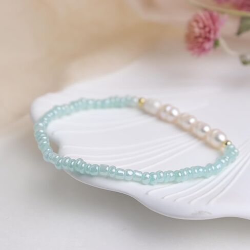 Freshwater Pearl Seed Bead for Women Girls, Dainty Handmade Bohemian Stone Beaded Stretch Friend Bracelet Summer Beach Jewelry Gift in Saudi Arabia