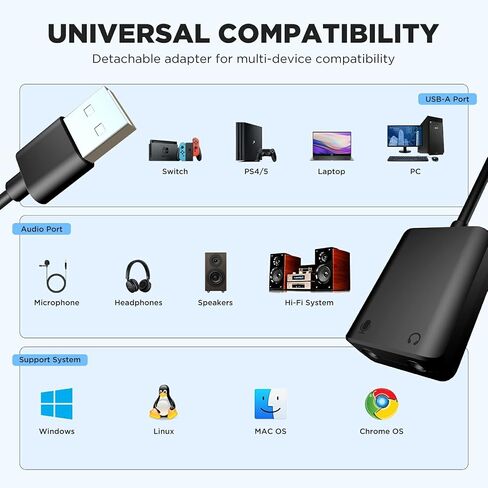 BOYA BY-EA2L بطاقة صوت USB USB إلى 3.5 مم محول صوت جاك مع ميكروفون مزدوج TRS/TRRS 3 أقطاب 3.5 مم ومحول سماعة رأس لأجهزة Windows/Mac/PC/الكمبيوتر المحمول/سطح المكتب/Switch/Linux/PS5 (أسود) in Saudi Arabia