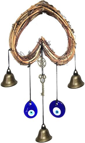 Witch Bells for Door Knob Protection,Heart-Shaped Witchy Wicca Decor Clear Negative Energies with Blue Evil Eyes for Home Garden Courtyard Decor Protection (Round Shaped) in Saudi Arabia