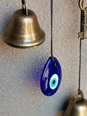 Witch Bells for Door Knob Protection,Heart-Shaped Witchy Wicca Decor Clear Negative Energies with Blue Evil Eyes for Home Garden Courtyard Decor Protection (Round Shaped) in Saudi Arabia