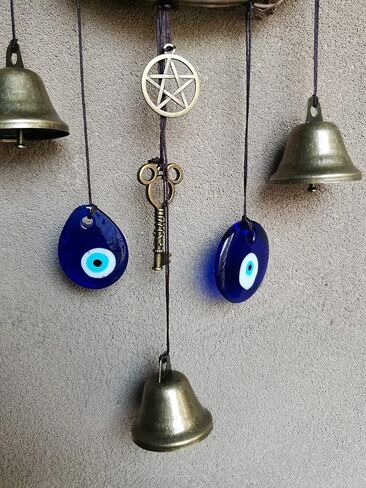 Witch Bells for Door Knob Protection,Heart-Shaped Witchy Wicca Decor Clear Negative Energies with Blue Evil Eyes for Home Garden Courtyard Decor Protection (Round Shaped) in Saudi Arabia