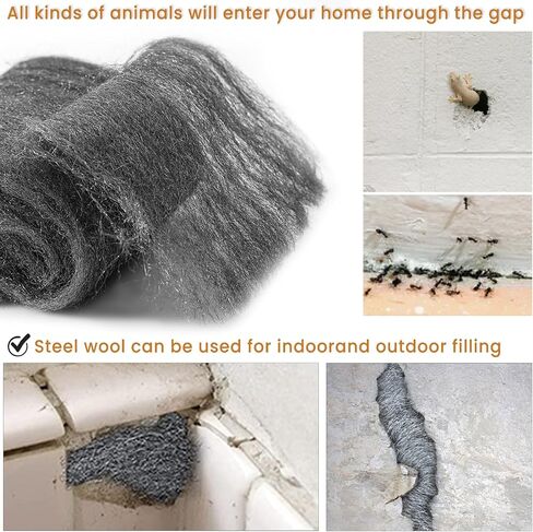 4 Packs Steel Wool Mice Control, Steel Wool Fill Fabric Roll DIY Kit, Gap Blocker for Holes, Siding, Vents, Wall Cracks, in Garden Garage(10 Ft) in Saudi Arabia
