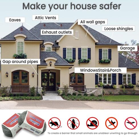 4 Packs Steel Wool Mice Control, Steel Wool Fill Fabric Roll DIY Kit, Gap Blocker for Holes, Siding, Vents, Wall Cracks, in Garden Garage(10 Ft) in Saudi Arabia