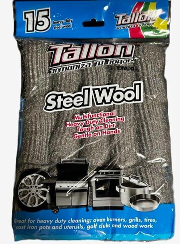 Tallon 15 Heavy Duty Steel Wool Multifunctional Cleaning Tool Tough on Dirt Gentle on Hands. Great for Cleaning Oven Burners, Grills Tires, cast Iron Pans and Utensils, Golf Clubs and Wood Work. in Saudi Arabia