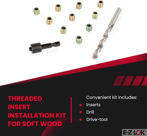 E-Z LOK Thread Repair Installation Kit - Includes E-Z Hex Threaded Inserts for Soft Wood, Zinc Alloy, Flush, 10-24 x 10mm Length, Drill, and Drive Tool, (EZ-801024-10) in Saudi Arabia