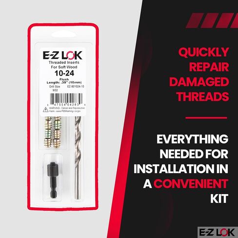 E-Z LOK Thread Repair Installation Kit - Includes E-Z Hex Threaded Inserts for Soft Wood, Zinc Alloy, Flush, 10-24 x 10mm Length, Drill, and Drive Tool, (EZ-801024-10) in Saudi Arabia