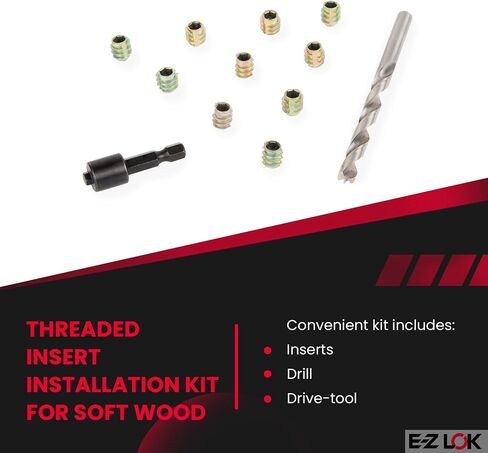 E-Z LOK Thread Repair Installation Kit - Includes E-Z Hex Threaded Inserts for Soft Wood, Zinc Alloy, Flush, 10-24 x 10mm Length, Drill, and Drive Tool, (EZ-801024-10) in Saudi Arabia