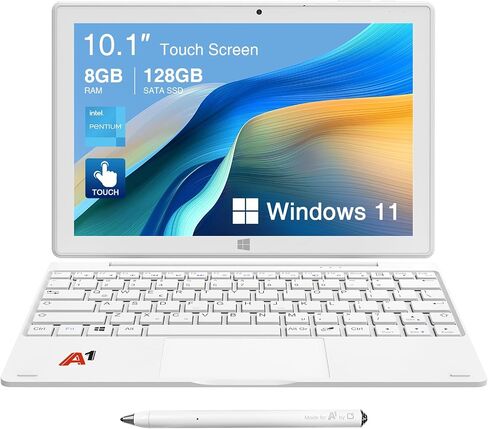 Detachable 2 in 1 Laptop Touchscreen, 8GB DDR4 RAM/128GB SSD, 10.1" Win 11 Tablet with Keyboard, Intel Pentium N5030 (Up 3.1GHz), 2.4G+5G WiFi, Bluetooth, USB3.0, Dual Camera in Saudi Arabia