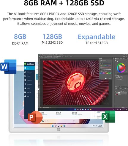 Detachable 2 in 1 Laptop Touchscreen, 8GB DDR4 RAM/128GB SSD, 10.1" Win 11 Tablet with Keyboard, Intel Pentium N5030 (Up 3.1GHz), 2.4G+5G WiFi, Bluetooth, USB3.0, Dual Camera in Saudi Arabia