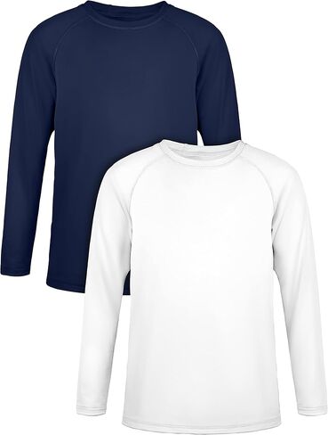 2 حزمة من القمصان الشبابية للأولاد بعامل حماية من الأشعة فوق البنفسجية 50+ Rashguard بأكمام طويلة وقمصان مناسبة للحماية من الشمس والسباحة الرياضية لركوب الأمواج للصيف في الهواء الطلق in Kuwait