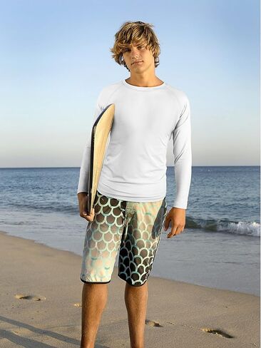 2 حزمة من القمصان الشبابية للأولاد بعامل حماية من الأشعة فوق البنفسجية 50+ Rashguard بأكمام طويلة وقمصان مناسبة للحماية من الشمس والسباحة الرياضية لركوب الأمواج للصيف في الهواء الطلق in Kuwait