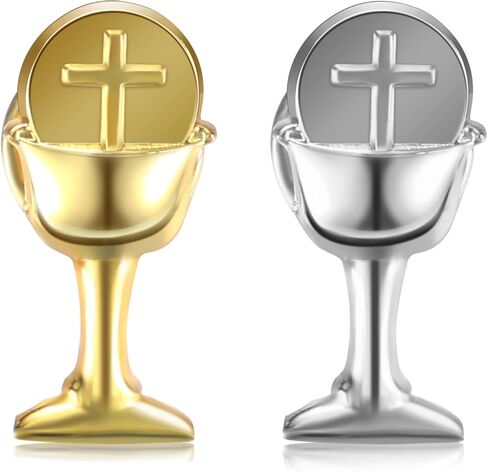 2 Pcs First Communion Religious Pin Set Gold Silver First Communion Chalice Tie Pin First Communion Lapel Pin Gift First Holy Communion Chalice Cross Lapel Pin for Kids with Box Prayer Card in Saudi Arabia