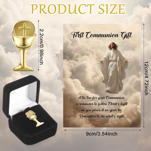 2 Pcs First Communion Religious Pin Set Gold Silver First Communion Chalice Tie Pin First Communion Lapel Pin Gift First Holy Communion Chalice Cross Lapel Pin for Kids with Box Prayer Card in Saudi Arabia