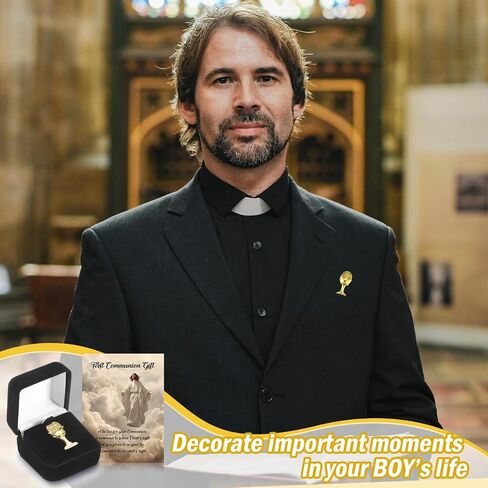 2 Pcs First Communion Religious Pin Set Gold Silver First Communion Chalice Tie Pin First Communion Lapel Pin Gift First Holy Communion Chalice Cross Lapel Pin for Kids with Box Prayer Card in Saudi Arabia
