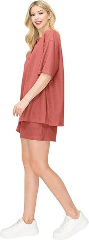Waffle Knit Lounge Set Shorts Sets Women 2 Piece Outfits Matching Sets Casual Pajama Sets in Kuwait