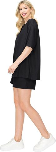 Waffle Knit Lounge Set Shorts Sets Women 2 Piece Outfits Matching Sets Casual Pajama Sets in Kuwait