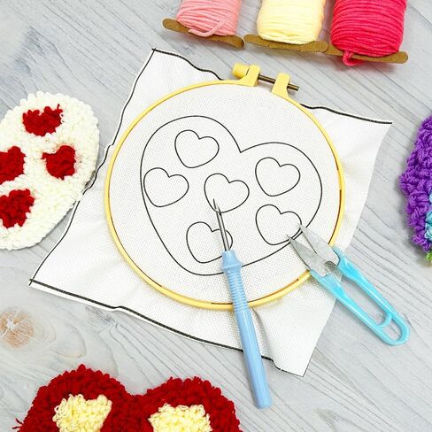 Punch Needle Coaster Kit, 6PCS Punch Needle Embroidery Craft Kit for Adults Beginners with Adhesive Yarns Fabric Felt Hoop Tools Instruction in Kuwait